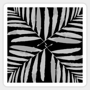 Geometric palm leaves silver grey on black , leaves, tropical , fall,  TeePublic Sticker